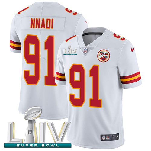 Kansas City Chiefs Nike #91 Derrick Nnadi White Super Bowl LIV 2020 Youth Stitched NFL Vapor Untouchable Limited Jersey